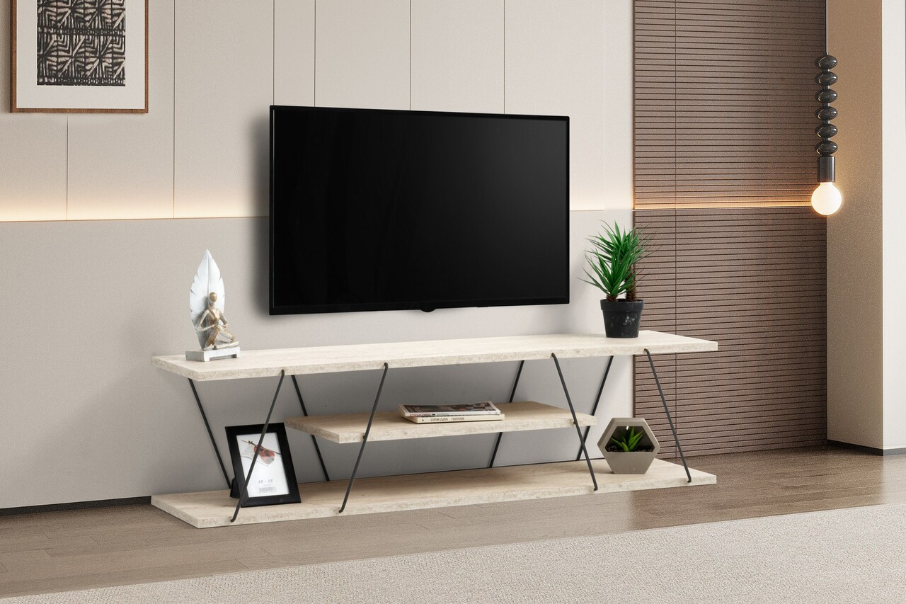 Comoda TV, Hanah Home, Canaz, 120x33x30 cm, Travertin / Negru - imagine 7